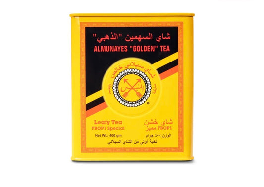 شاي اسود خشن المنيس علبة حديد FBOP1 ( العبوة الذهبية 400 جم )